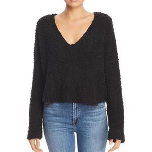 Free people popcorn cropped v-neck sweater black